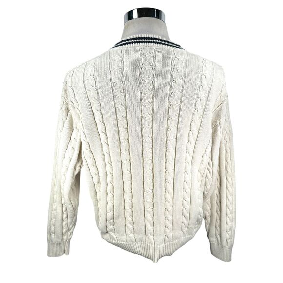 Vintage Gap Tennis Sweater Women’s Large Off White Cable Knit 90s V-Neck - Picture 4 of 11